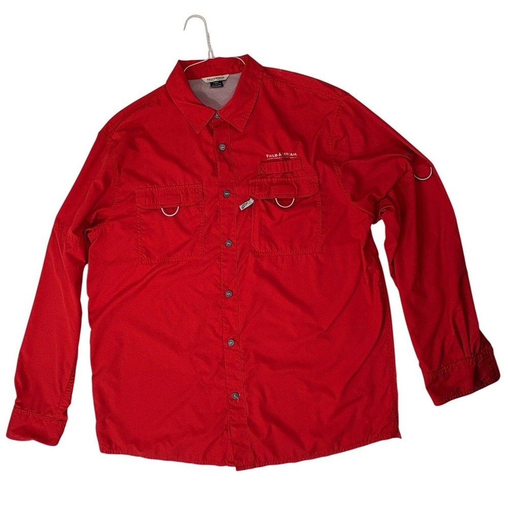 Field & Stream Fishing Shirt Mens L Red SmartCool Long Sleeve Vented Utility UPF
